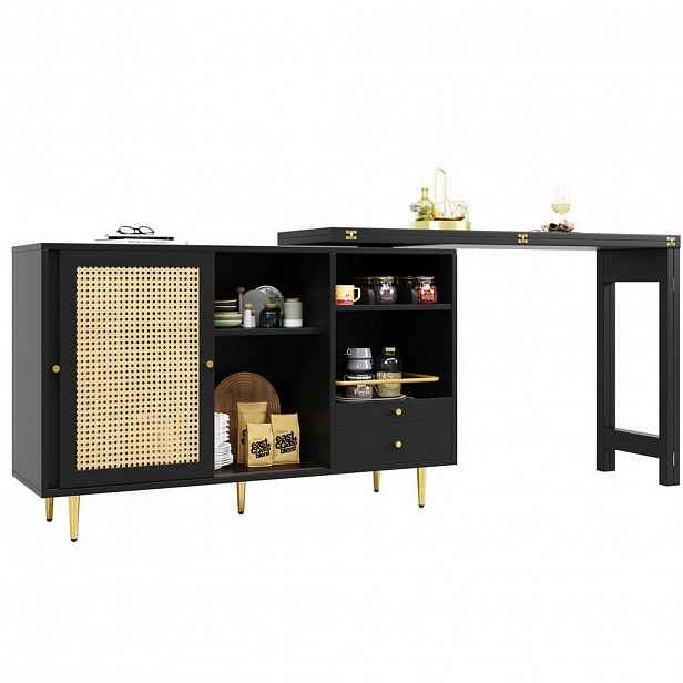 Redom BAROVÝ stůl 107/40/71,4 cm otočný o 360° a rozkládací s úložným prostorem, z MDF, Černá
