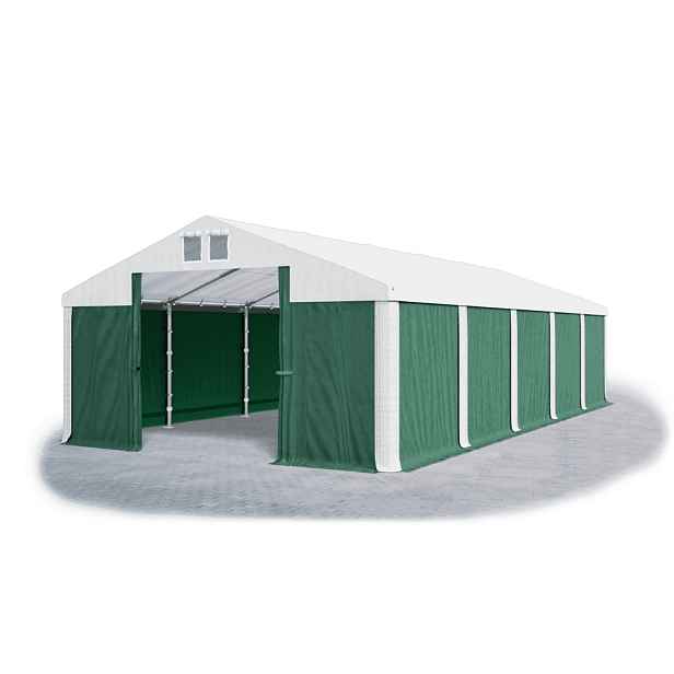 Skladový stan 5x10x2,5m střecha PVC 560g/m2 boky PVC 500g/m2 konstrukce ZIMA PLUS Bílá Zelená Bílá