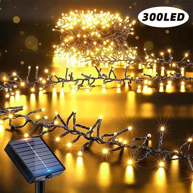 TEMU Solární venkovní LED pásky, 100/200/300 LED tmavě zelené pohádkové osvětlení, 12 světelných režimů, automatický světelný senzor, pro terasu,