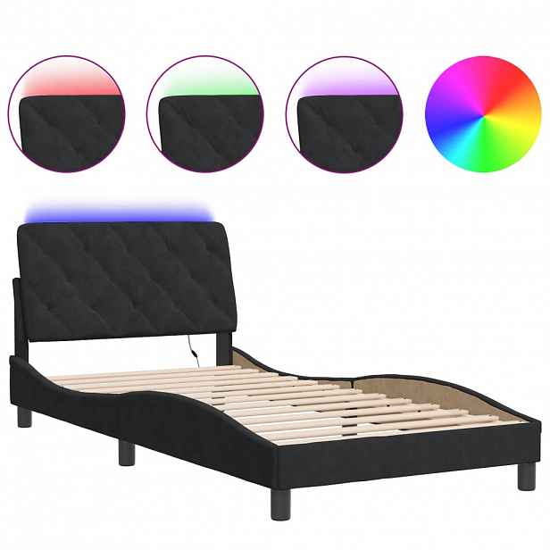 vidaXL Rám postele s LED bez matrace černý 100 x 200 cm samet