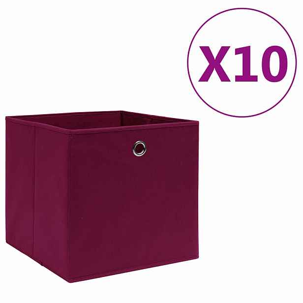 vidaXL Úložné boxy 10 ks netkaná textilie 28x28x28 cm tmavě červené