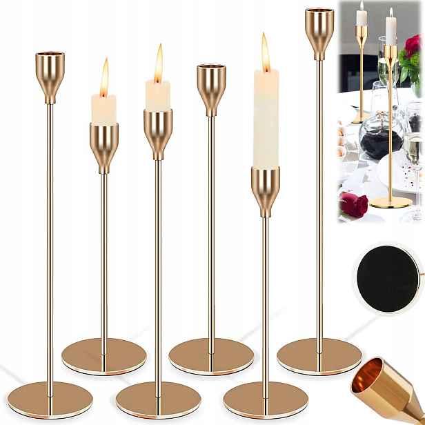 Zlaté Kovové Svícny 6 Ks – Elegantní Set Na Stůl I Do Obývacího Pokoje
