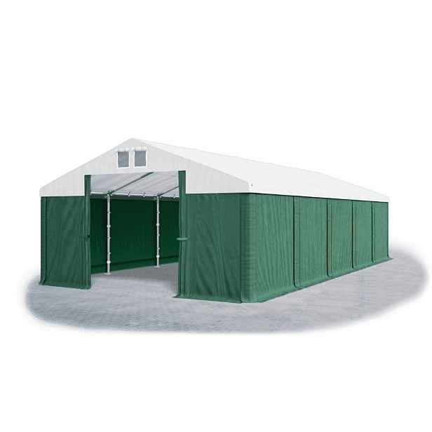 Skladový stan 5x10x2,5m střecha PVC 560g/m2 boky PVC 500g/m2 konstrukce ZIMA PLUS Bílá Zelená Zelená