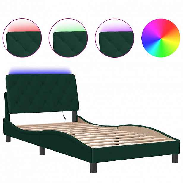 vidaXL Rám postele s LED bez matrace tmavě zelený 100 x 200 cm samet