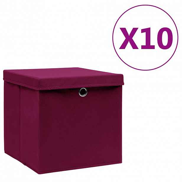 vidaXL Úložné boxy s víky 10 ks 28 x 28 x 28 cm tmavě červené