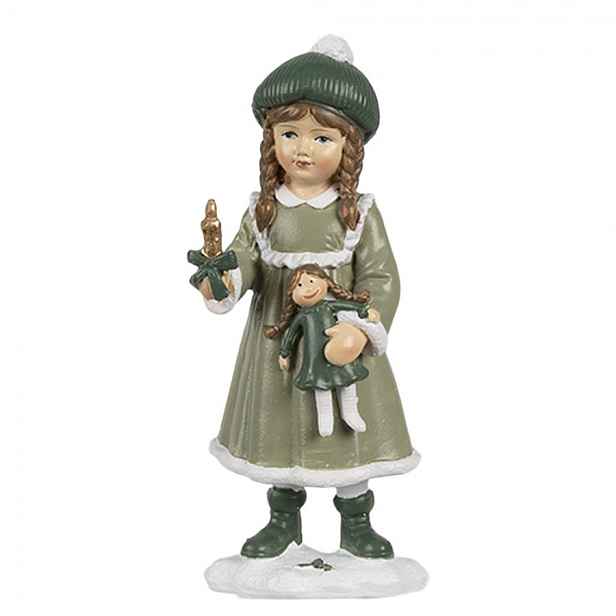 Zelená dekorace děvčátko se svíčkou a panenkou Children - 5*5*13 cm Clayre & Eef