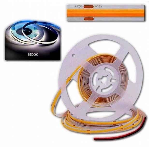 Led pásek Cob 12V 320 diod 10 m Páska Role Neon studená 6500K 800lm Silná