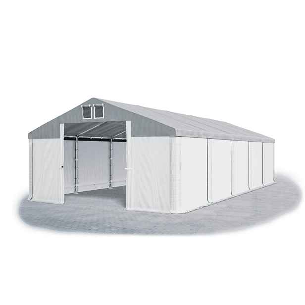 Skladový stan 5x10x2,5m střecha PVC 560g/m2 boky PVC 500g/m2 konstrukce ZIMA PLUS Šedá Bílá Bílá