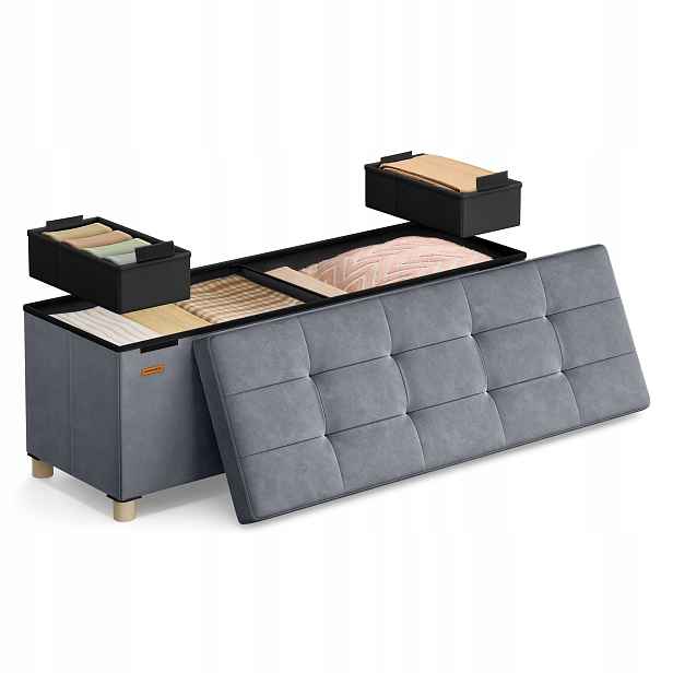 Songmics Taburet s otevíracím úložným prostorem 110 x 38 x 40 cm šedá