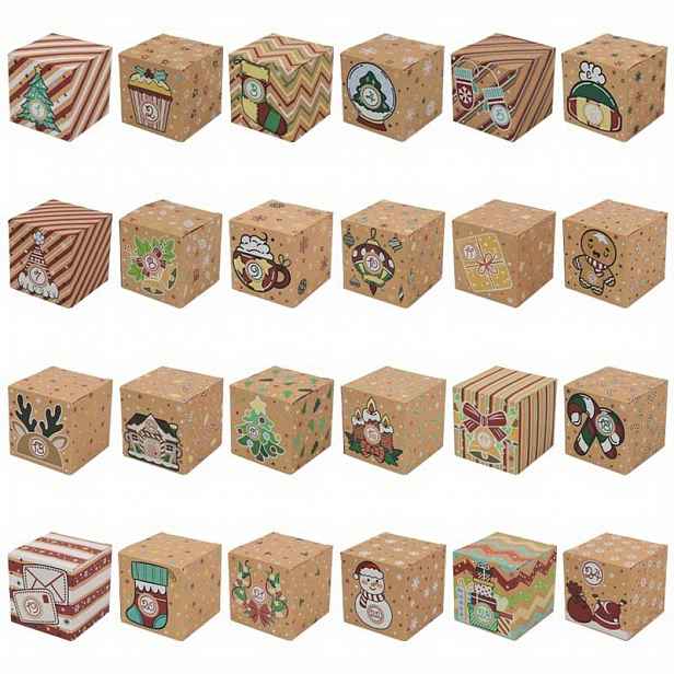 TEMU 1 SADA Adventní kalendářové krabičky na Vánoce, 24denní odpočítávací papírové dárkové krabičky, vintage vánoční číslované dekorativní krabičky,
