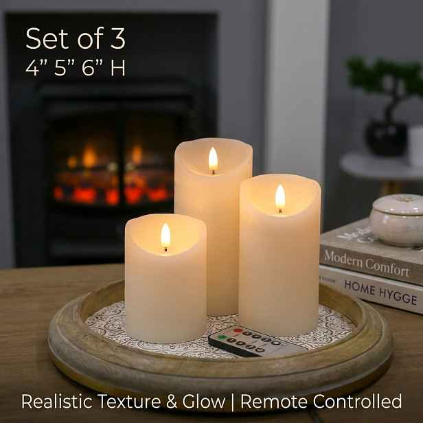 TEMU Balení 3 ks realistických bezplamenných LED svíček s dálkovým ovládáním a časovačem - 4"/5"/6" slonovinový efekt blikajícího plamene, baterie