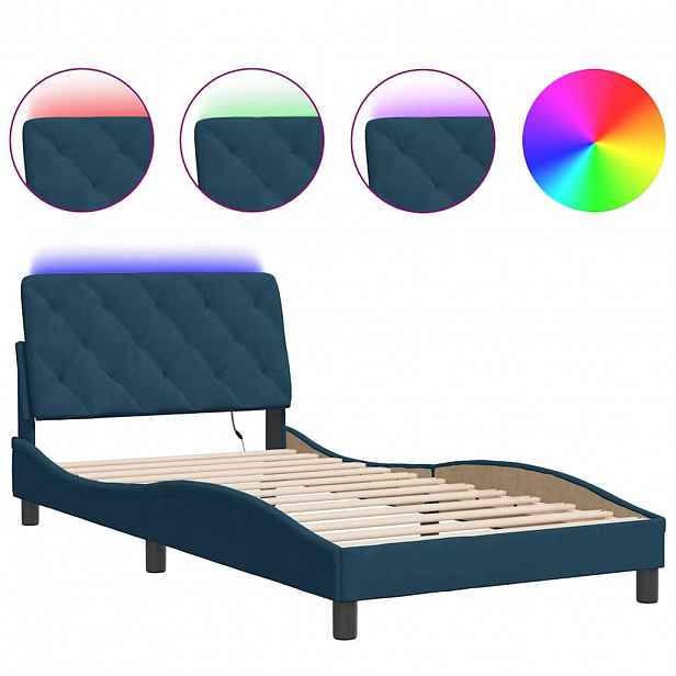 vidaXL Rám postele s LED bez matrace modrý 100 x 200 cm samet