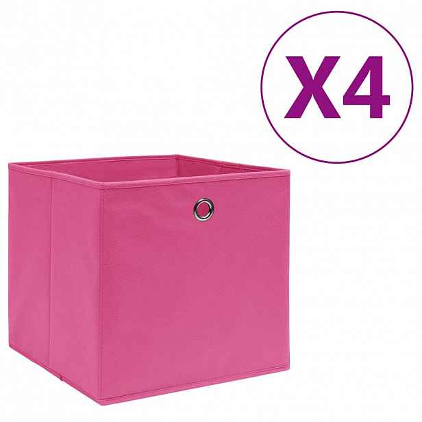 vidaXL Úložné boxy 4 ks netkaná textilie 28 x 28 x 28 cm růžové