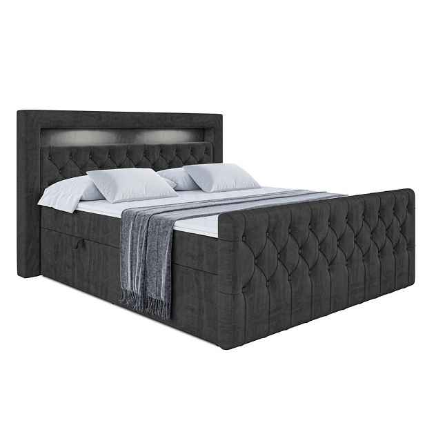 ALTDECOR KONTINENTÁLNÍ POSTEL s matrací H3 - AURORA - 200x200 cm Černá