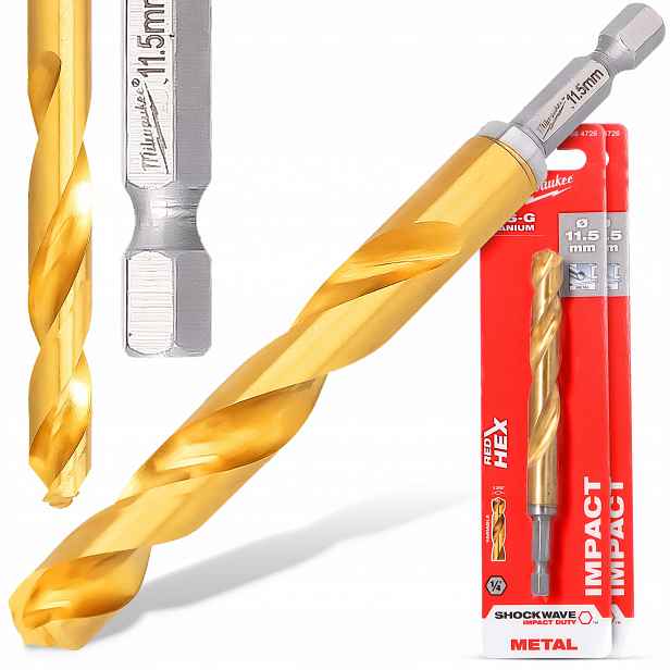 2x Kovové Vrtáky 11,5 mm Milwaukee Hss-g Titanové úderové Hex 1/4'' Wier R6