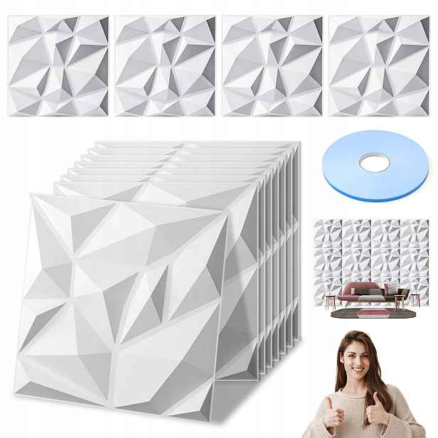 3D Pvc Nástěnné Panely Bílé 50*50 CM Kosočtverce (12 Ks) Moderní Dekorace