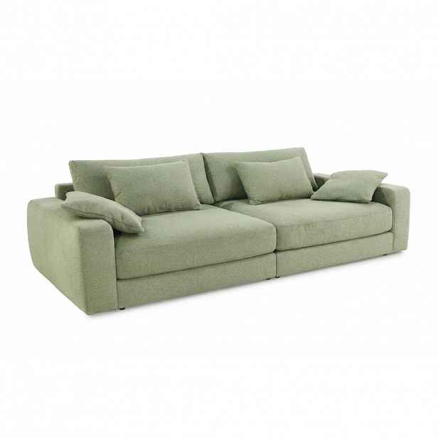 luma-home BIG-SOFA s pružinovým jádrem, Š290/H135/V90 cm, extra hluboká, ležecká plocha 122×240 cm, plochá tkanina světle zelená / 15247