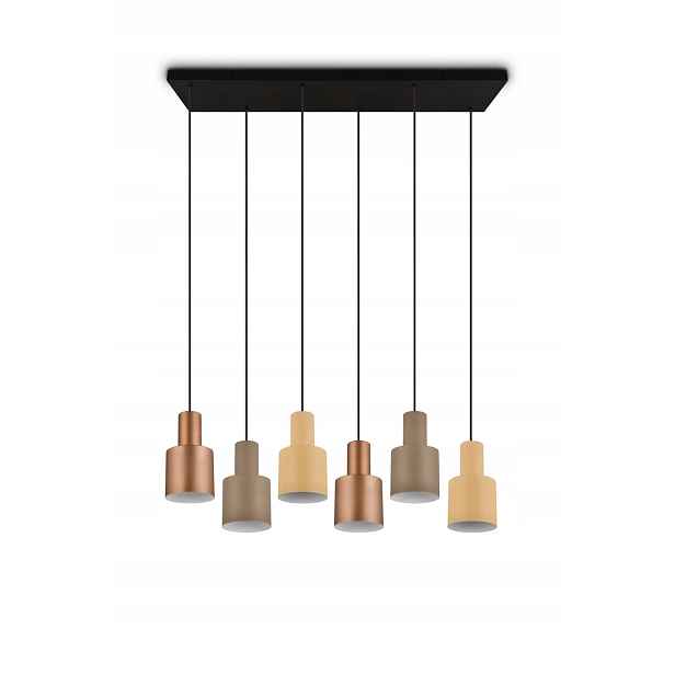 Moderní závěsná lampa s černou podlážkou, 6 stínítek v odstínech hnědé Trio
