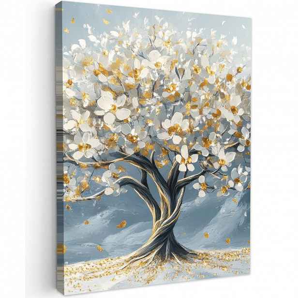 MuchoWow OBRAZ NA PLÁTNĚ Strom - Zima - Strom života - Moderní - Zlatý 60x80 cm
