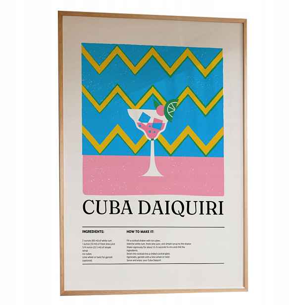 Plakát Cuba Daiquiri A3 Obraz Drink Bar Kuchyně Rámeček Dřevěný 30x42 cm