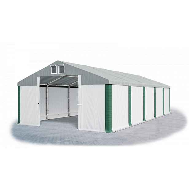 Skladový stan 5x10x2,5m střecha PVC 560g/m2 boky PVC 500g/m2 konstrukce ZIMA PLUS Šedá Bílá Zelená