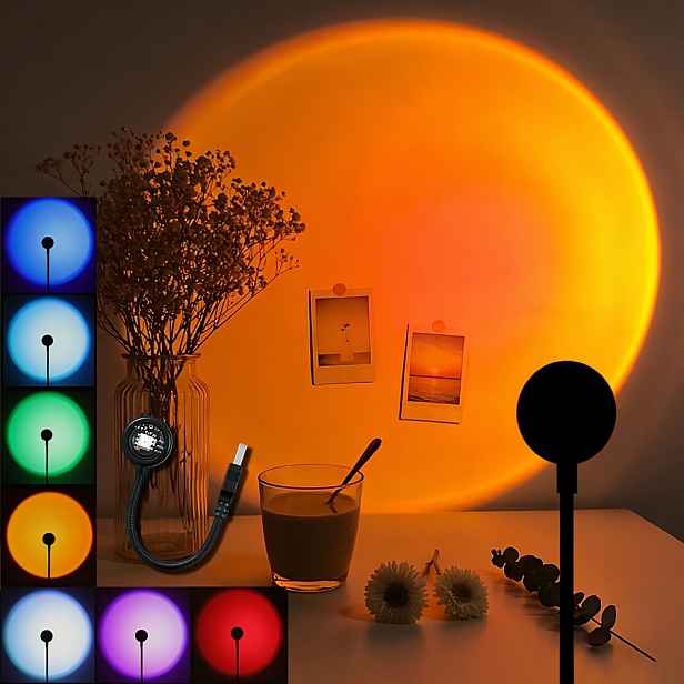 TEMU Multifunkční USB lampa s projekcí západu slunce pro na sociálních médiích, lampa na noční stolek, LED lampa pro snové atmosféry, dekorativní
