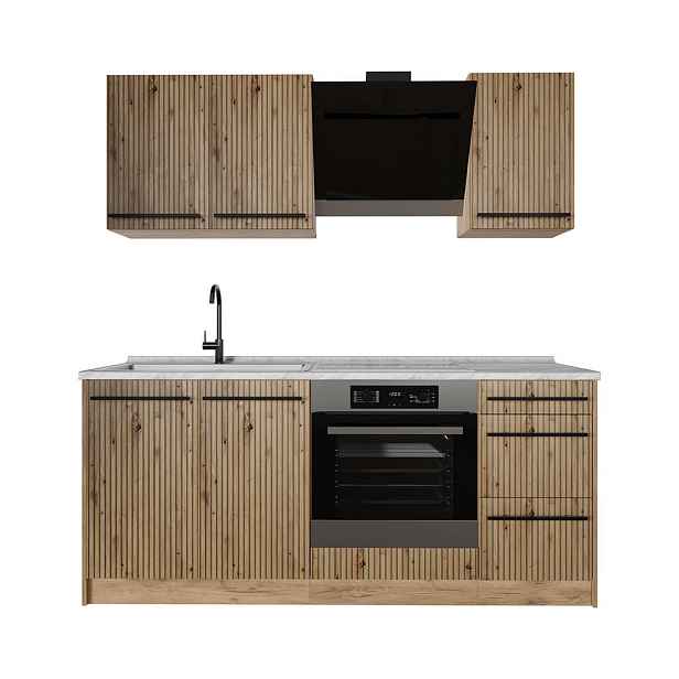 Vicco JEDNOTKOVÁ KUCHYNĚ R-Line, Řemeslný dub/Zlatý mocný dub, 180 cm, PD Mramor