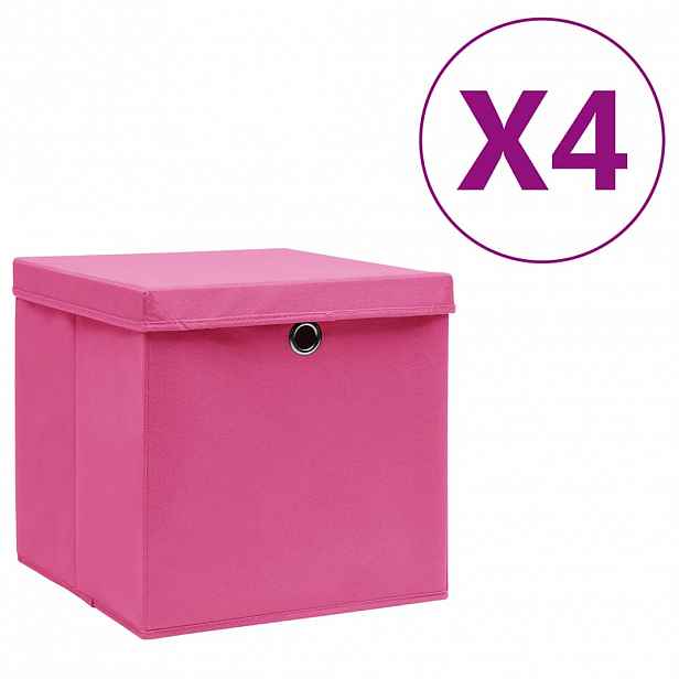 vidaXL Úložné boxy s víky 4 ks 28 x 28 x 28 cm růžové