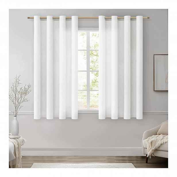 Záclony záclony bílé poloprůhledné s očky, efekt lnu 140 x 137 cm, 2 ks