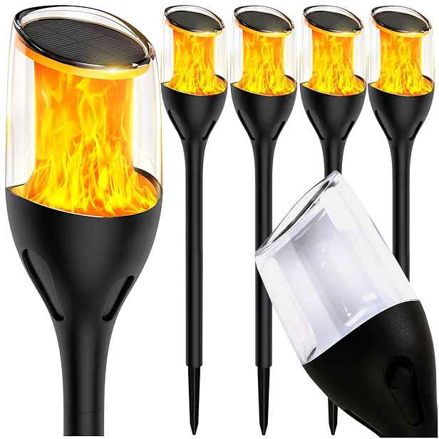 4x Solární Lampa Led Lucerna Pochodeň Zapichovací Plamen 65cm Silná Premium