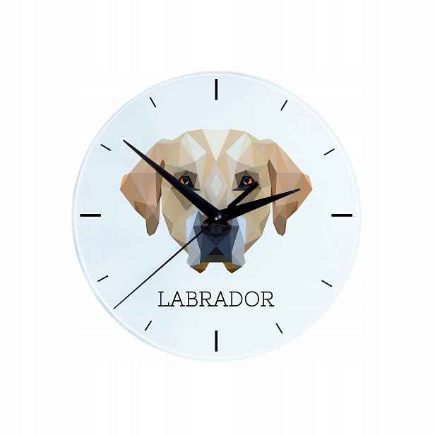 Labradorský retrívr – skleněný závěsný nástěnný hodinový stroj s geometrickým psem