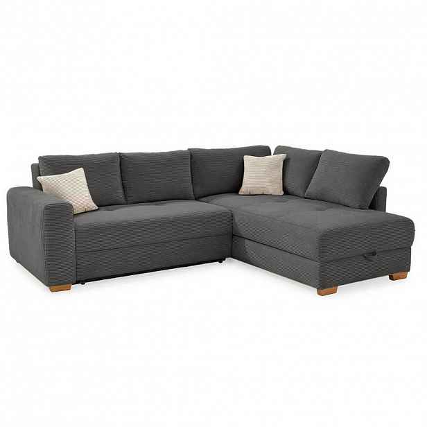 luma-home ROHOVÁ POHOVKA – PRO DLOUHODOBÉ SPÁNÍ: Boxspring, pružinová matrace, topper, úložný prostor, 257 × 206 × 85 cm (Š×H×V), tmavě šedý kord / 15