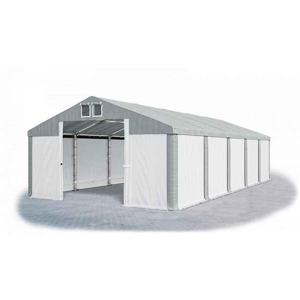 Skladový stan 5x10x2,5m střecha PVC 560g/m2 boky PVC 500g/m2 konstrukce ZIMA PLUS Šedá Bílá Šedá