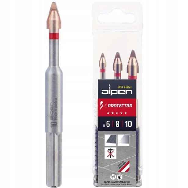 Vrtáky Do Dlaždic, Slinuté Dlažby A Skla Sada 6, 8, 10 MM C Protector Alpen