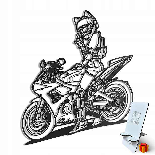 Dřevěný 3D obraz Dívka na motocyklu Yamaha Nástěnný Dárek 100 cm