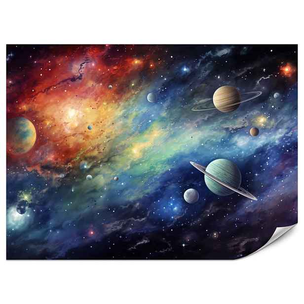 Muralo FOTOTAPETA do Studentského Pokoje Akvarelová Galaxie Planety Hvězdy 400x280
