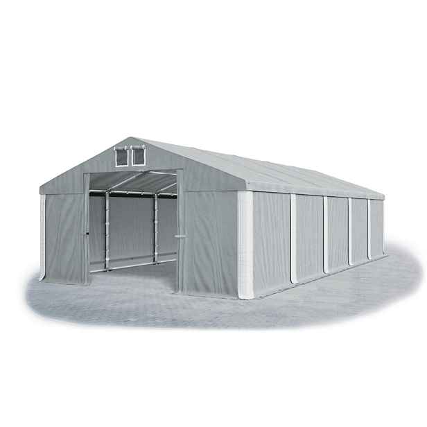 Skladový stan 5x10x2,5m střecha PVC 560g/m2 boky PVC 500g/m2 konstrukce ZIMA PLUS Šedá Šedá Bílá