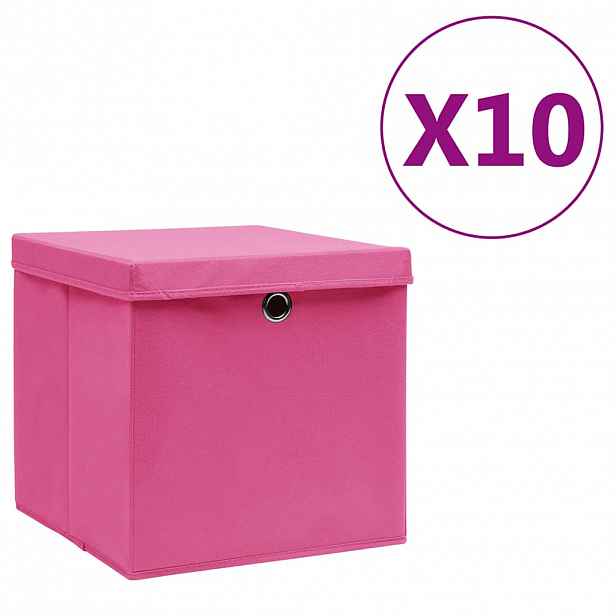 vidaXL Úložné boxy s víky 10 ks 28 x 28 x 28 cm růžové