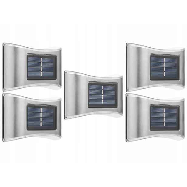 5 x Kovová Led Lampa Stříbrná Solární Nástěnná Lampa Venkovní Soumrakový Senzor