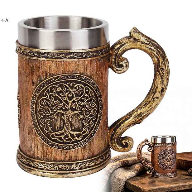 Pivní Sklenice Na Pivo Strom Života 500 ML Keltský Dárek Pro Něj Ocelová Vložka