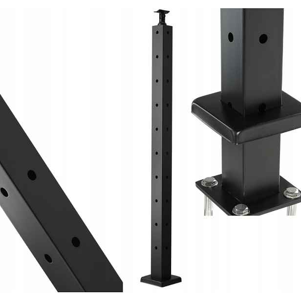 Sloupek pro lankové zábradlí černý rohový L 107x3x5 cm, montáž na stěnu