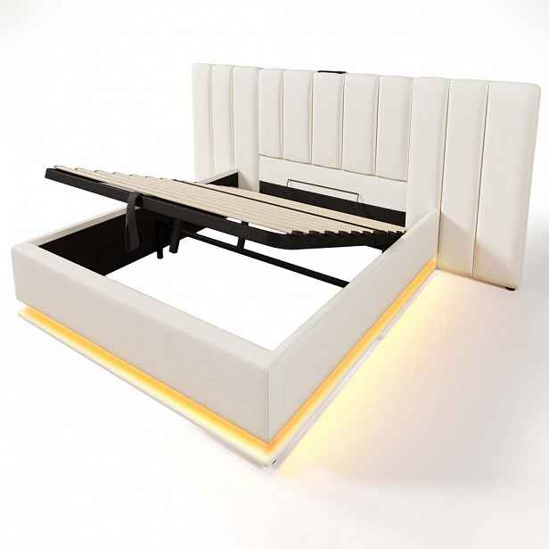 STILVORA ČALOUNĚNÁ POSTEL 180/200 cm Bílá s úložným prostorem, LED a USB