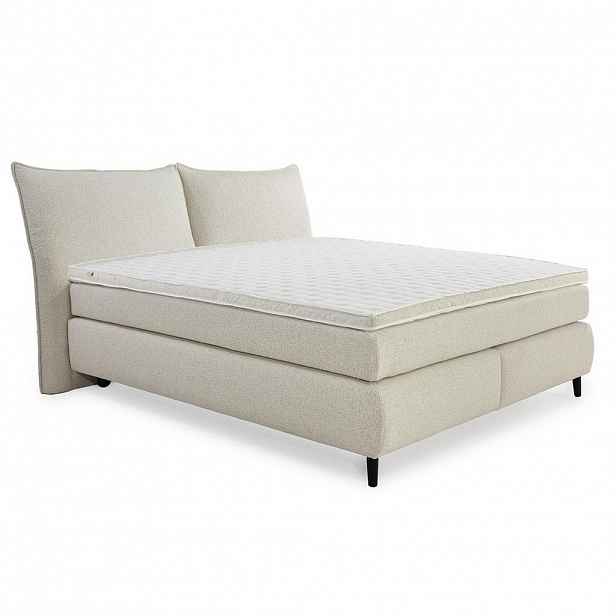 luma-home POSTEL s boxspringem 180 × 200 cm, 7zónová matrace s kapesními pružinami typu „tonneau“ H4, plochá tkanina v barvě béžová-šedá / 20022