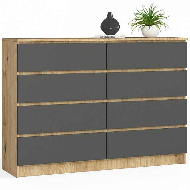 RAUMHIRSCH FURNITURE KOMODA Artisan z dubového dřeva, grafitově šedá 99/138/40