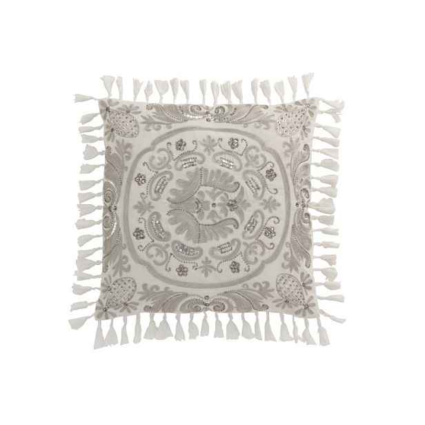 Sametový smetanový polštář Moroccan s třásněmi - 45*45 cm J-Line by Jolipa
