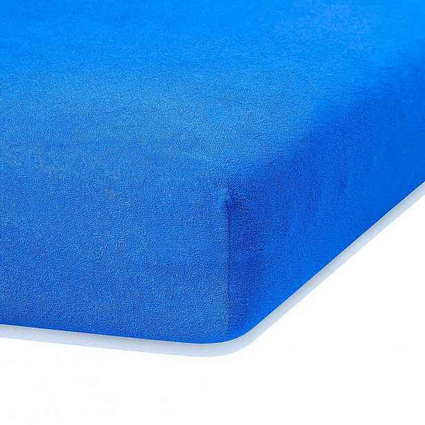 Modré elastické prostěradlo s vysokým podílem bavlny AmeliaHome Ruby, 200 x 120-140 cm