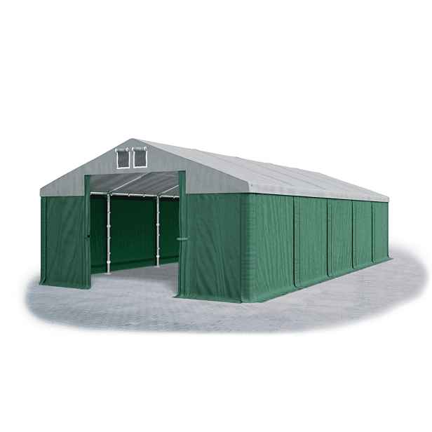 Skladový stan 5x10x2,5m střecha PVC 560g/m2 boky PVC 500g/m2 konstrukce ZIMA PLUS Šedá Zelená Zelená