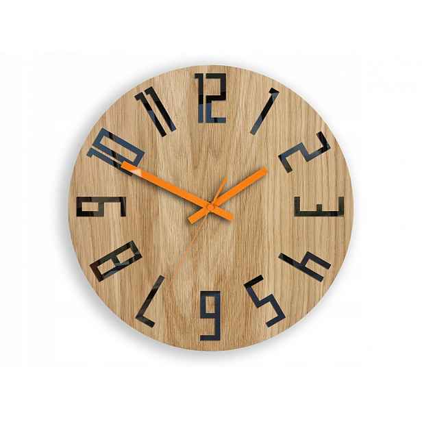 Dřevěné hodiny Dub Slim_Wood_Orange ModernClock