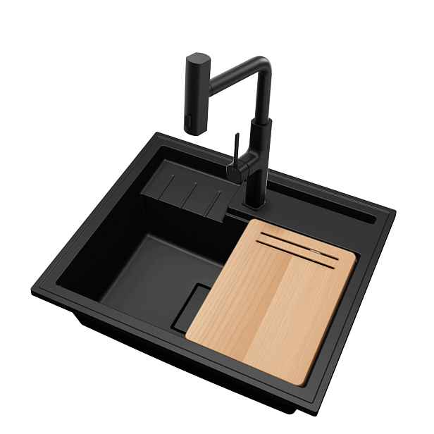 Kuchyňský granitový dřez Jednokomorový Elite 6052 Deska Baterie Sifon