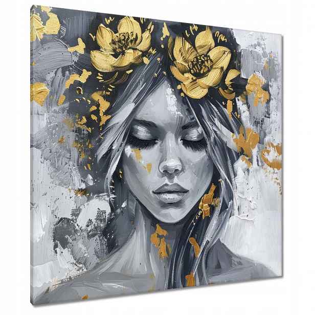Obrazy 80x80 Žena Abstrakt Zlatá Květina